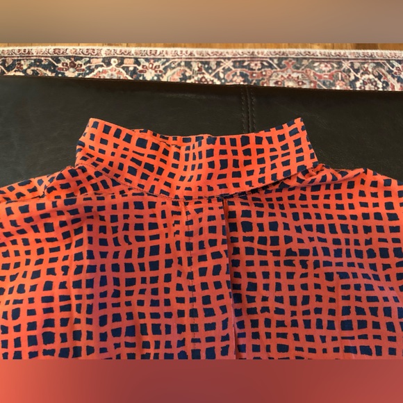 Aeffe Spa Orange Navy Patterned Button Down Blouse Cotton Sz 10 US EUC! - Picture 3 of 16